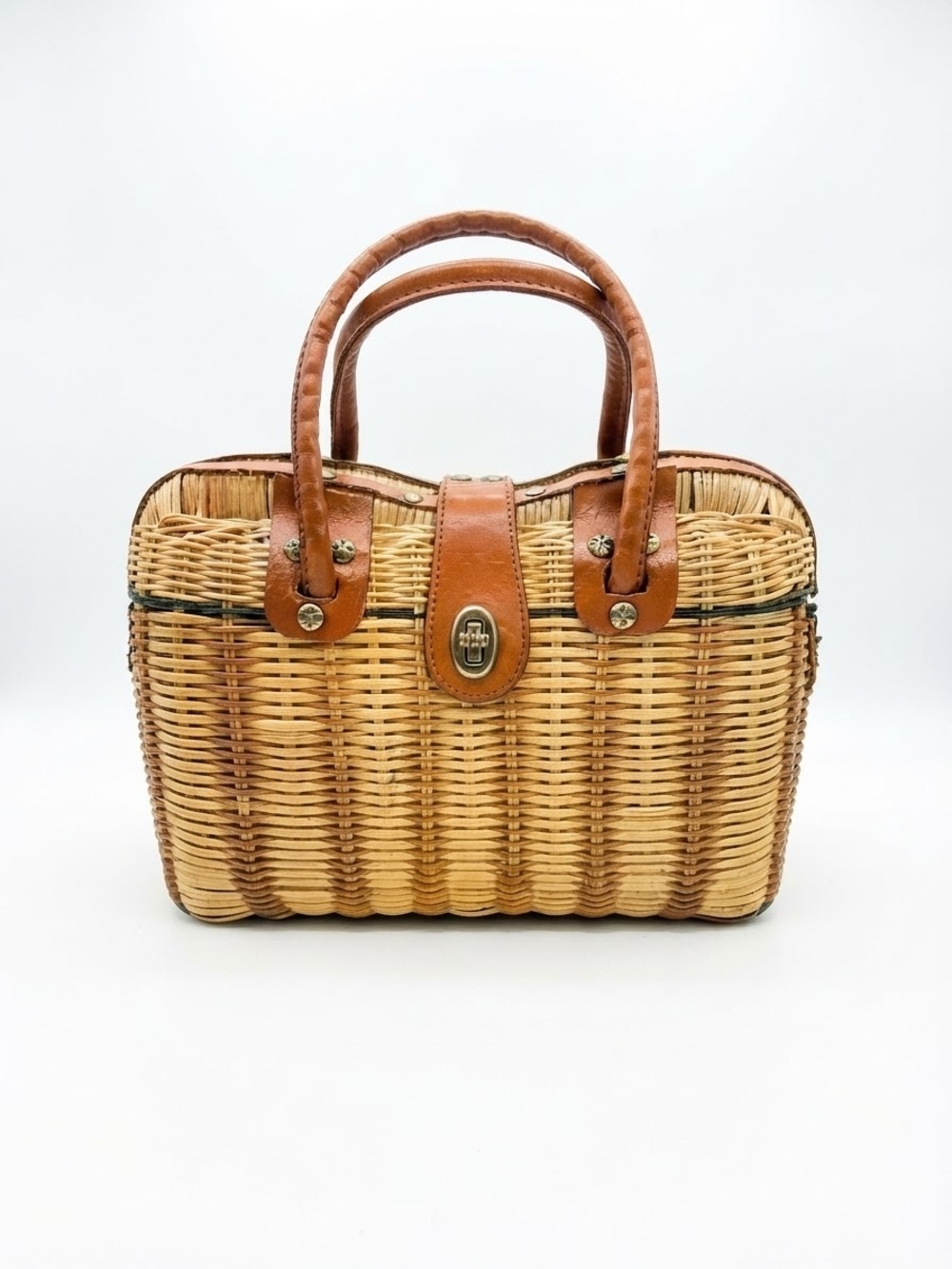 Patricia Nash Woven Straw Satchel with Tan Leather Trim